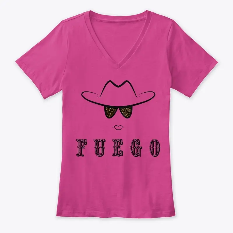 Women's Premium V-Neck Tee- FUEGO logo